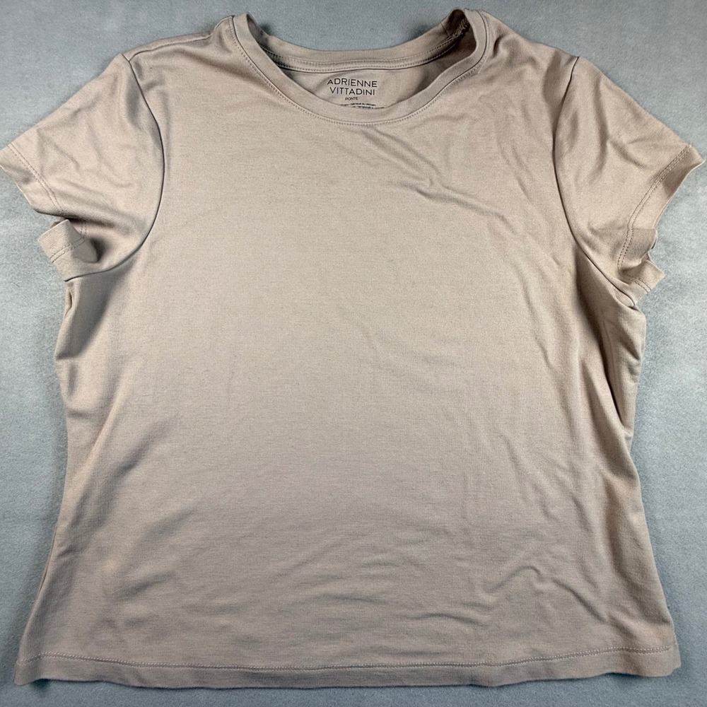 Adrienne Vittadini Ponte Short Sleeve Crew Neck Top Tan Beige XL